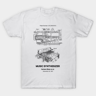 Music Synthesizer Patent Black T-Shirt